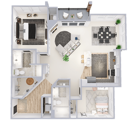 Floor plan for 2 beds, 2 baths, 1342 sqft